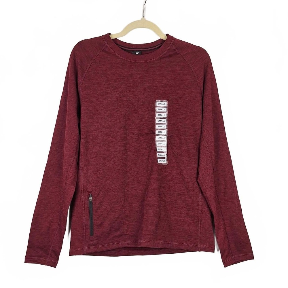 Member's Mark Mens Tech Fleece Crew Sweatshirt Burgundy Red Small Zip Pocket